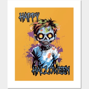 Spooky Zombie Boy Happy Halloween Posters and Art